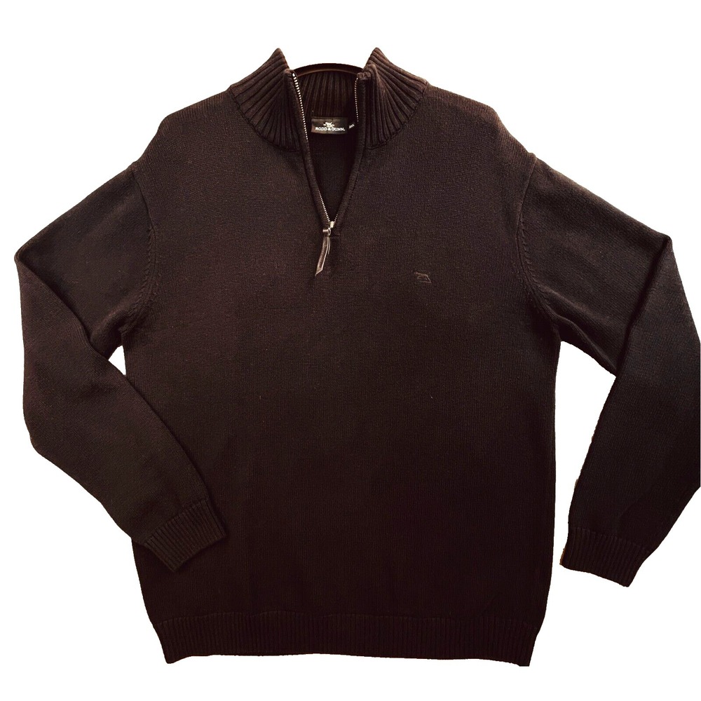 Rodd & Gunn Mens Sz 2XL Black Ribbed Aussi Cotton Quarter-Zip Mock Neck Sweater